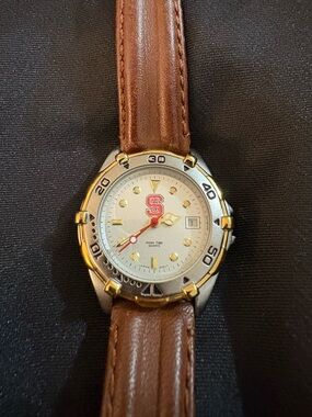 Rare NC State Brown Leather Strap Quartz Watch with Gold-Tone Accents
